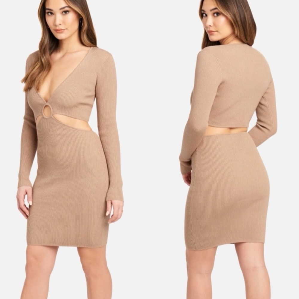 Bebe taupe cutout sweater dress - XXS